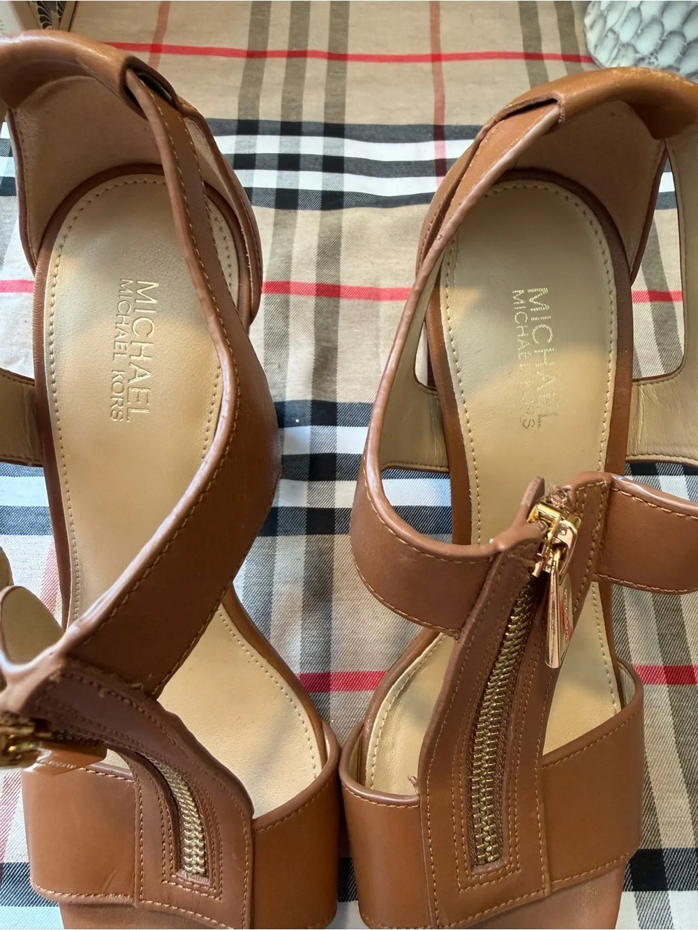 Michael Kors Tan Leather T-Zip Platform Heels